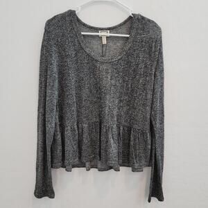 NWT Mo:vint Dark Gray Long Sleeves Peplum Blouse Top Women's Size Large